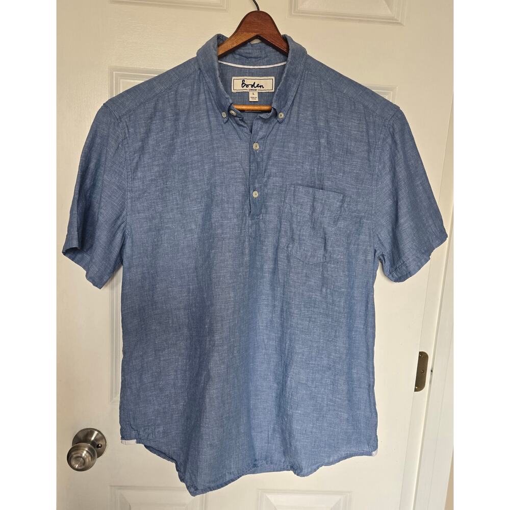 Boden Short-Sleeve Linen-blend Light Blue Casual Collar Shirt Men's Large